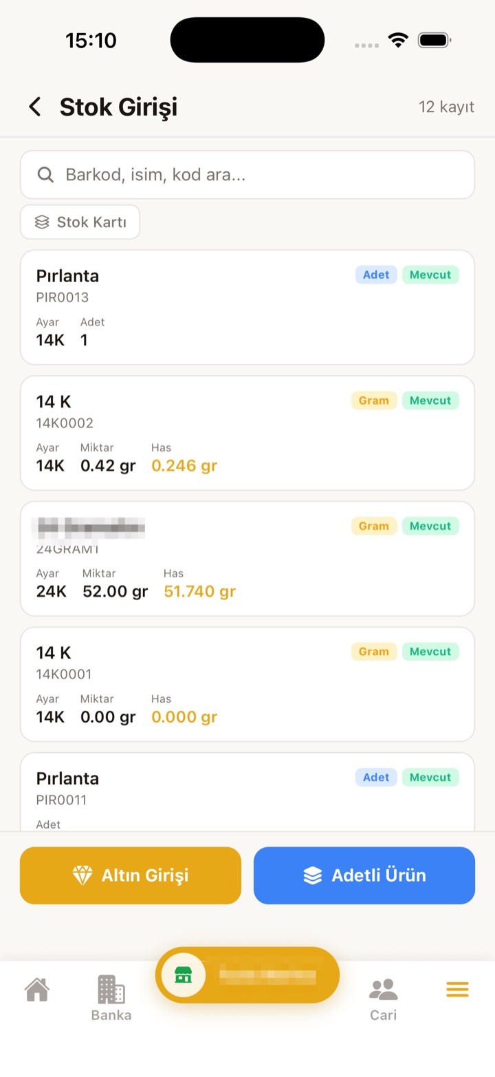 Terminal Gold mobil — Stok Girişi