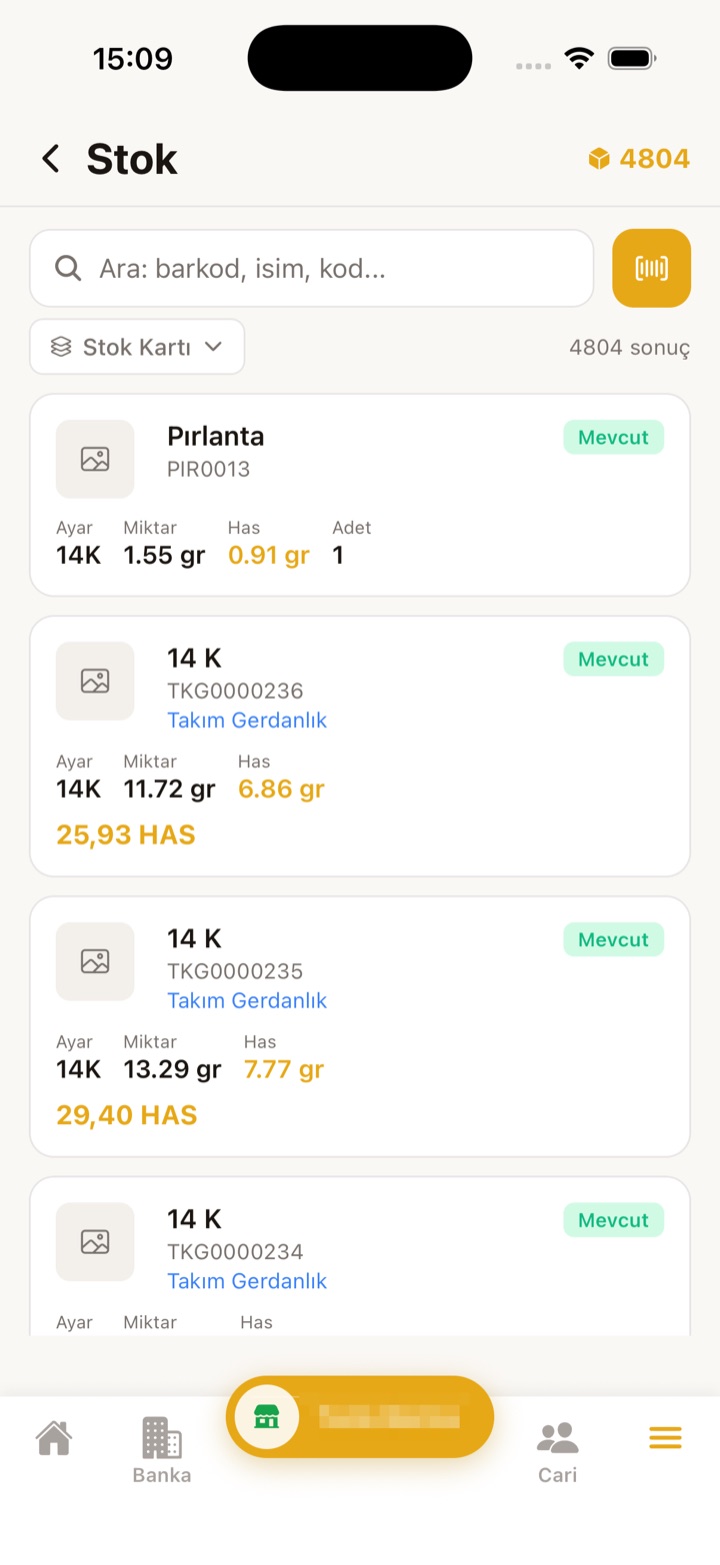 Stok arama ekranı